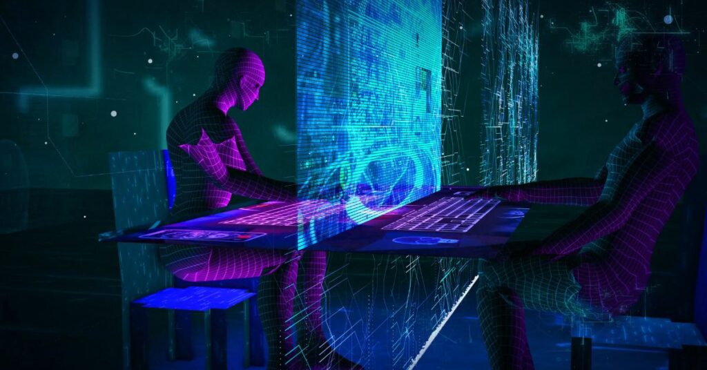 Futuristic interface concept ai robots working